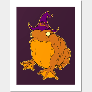 Spooky Cute Orange Halloween Frog with Witch Hat Posters and Art